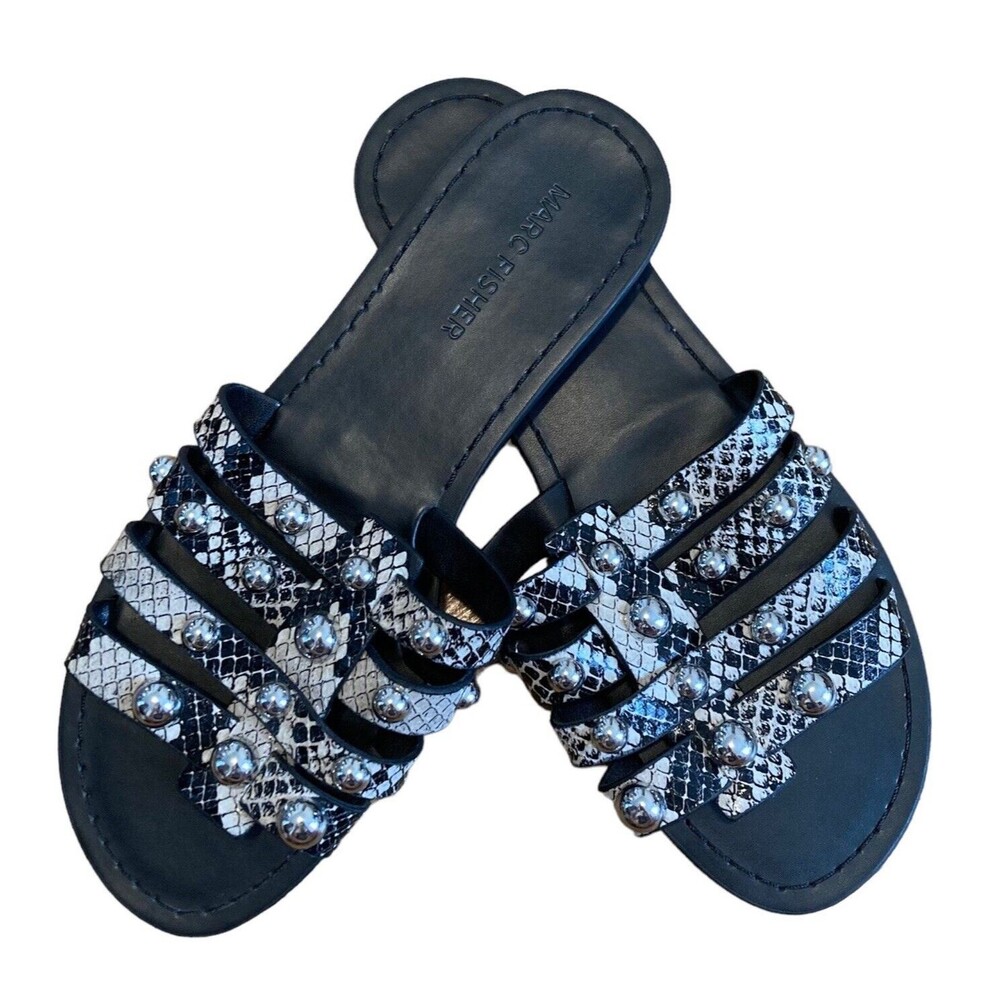 MARC FISHER Sandals Mfperth Womens Size 7M Snake Embossed Studded Flat